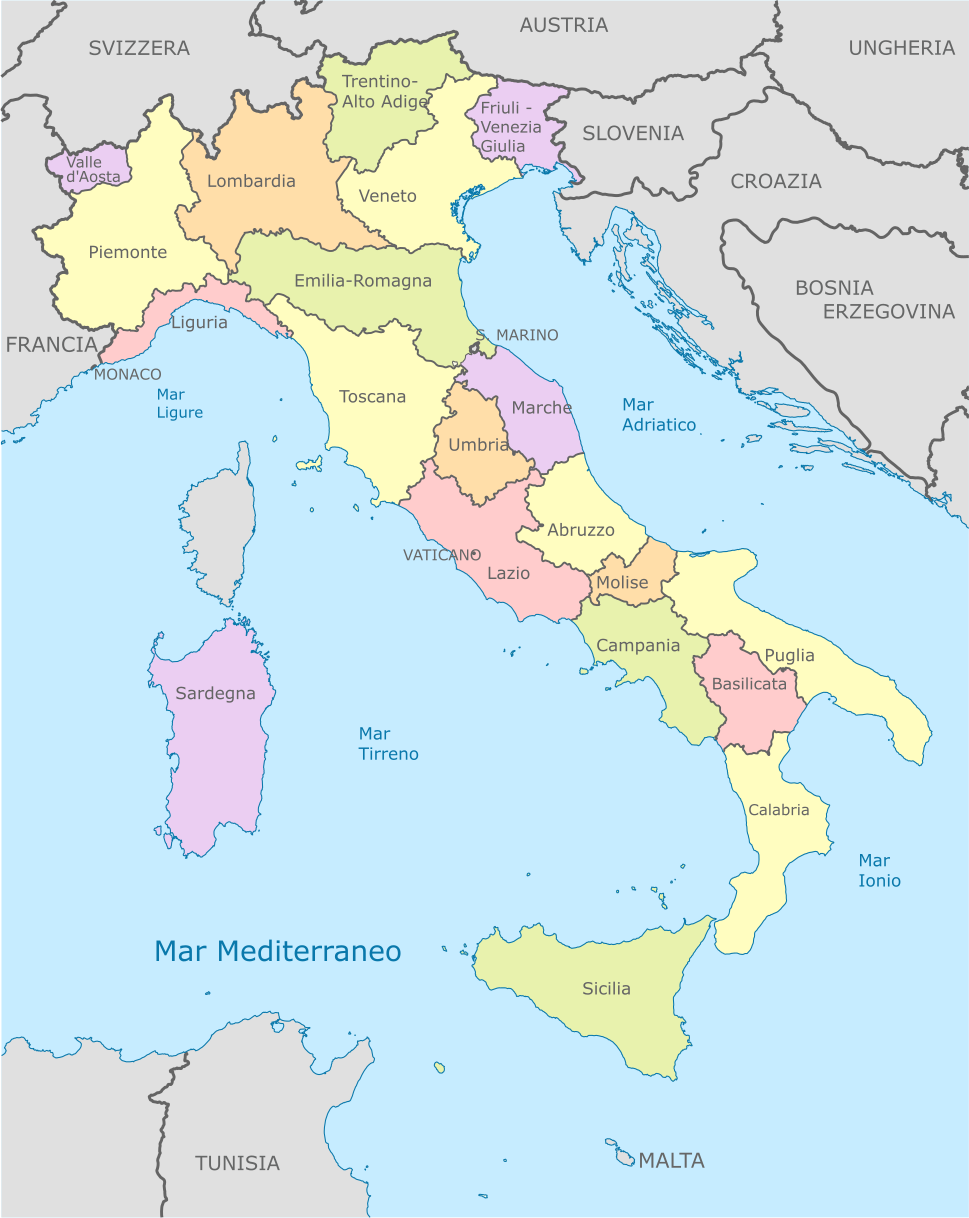 Italia cartina amministrativa regioni